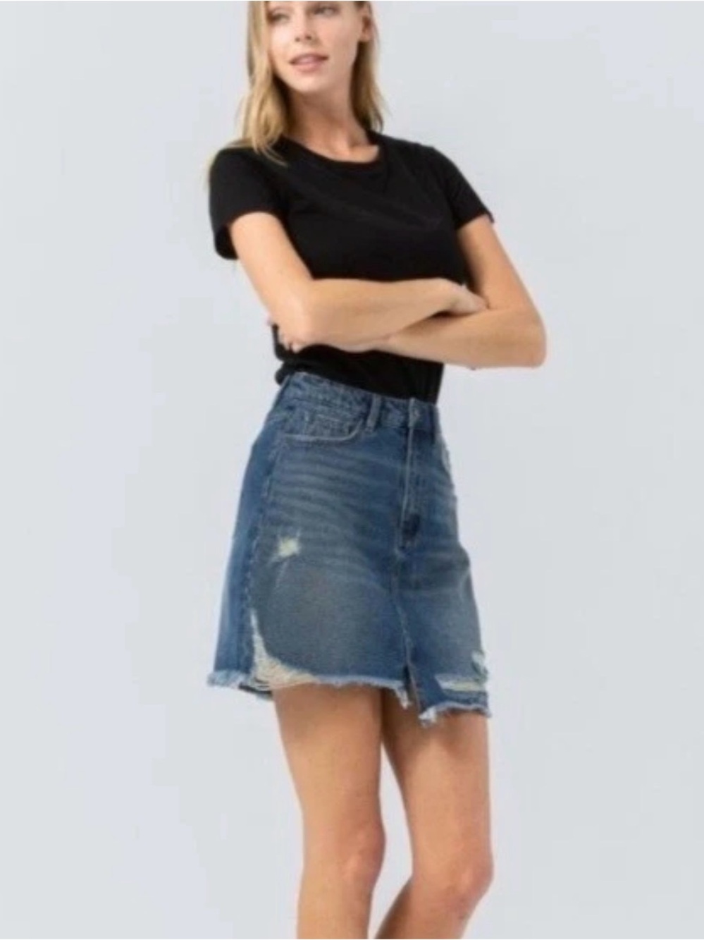 VERVET LOS ANGELES CLAUDIA DENIM DISTRESSED JEAN SKIRT SZ M - Picture 4 of 4